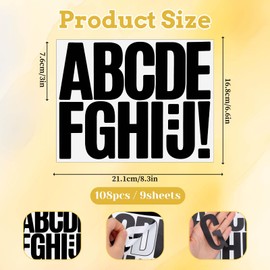 ZEYIYER 108 PCS Black Letter Stickers, 3 Inch Stick on Letters, Self Adhesive Alphabet Stickers, Waterproof Vinyl Letter Sticker for Poster Bulletin Board Mailbox Classrooms Decor