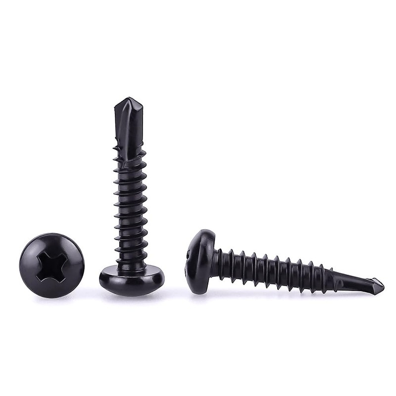 #10 x 1 Black Pan Head Self Drilling Screws, Phillips