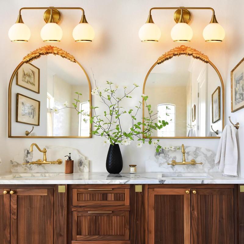 HAHZT Brushed Gold Bathroom Light Fixtures 3-Lights Vanity Lights with