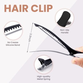 12PCS Hair Clips for Styling - No Crease Hair Clips for Women - Non Slip Duck Billed Hair Roller Clip with Silicone Band - Salon Hair Sectioning Clips Black