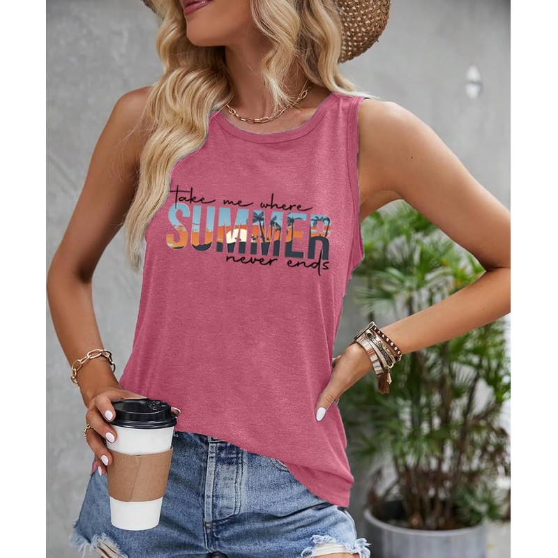 Take Me Where Summer Never Ends Letter Printed Tanks Cute