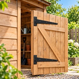 Black T-Shaped Gate Door Hinge – Heavy-Duty Triangle Strap Hinge for Wooden Shed Doors, Cabinets, Gates and DIY Projects