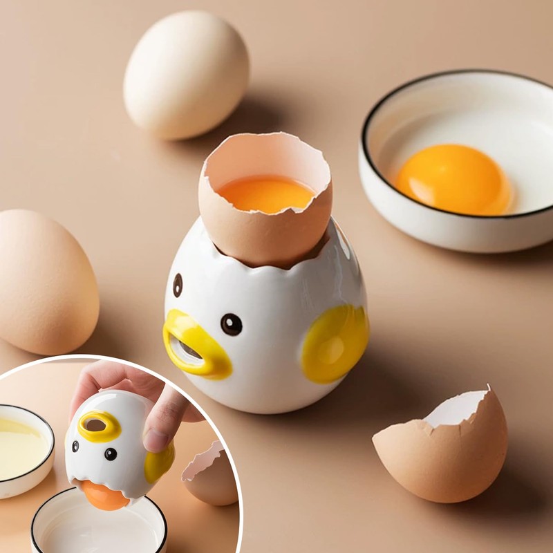 1 Yellow Chick Ceramic Egg Separator, Kitchen Baking Tool, Egg