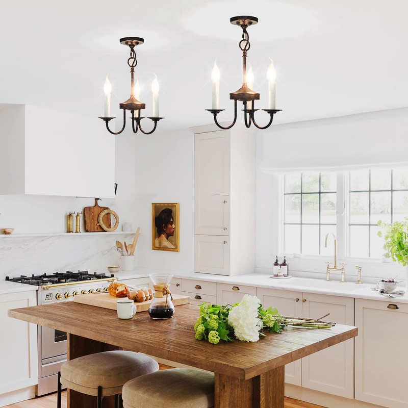 Psyverii 3 Lights Farmhouse Candle Style Chandelier, Rustic Ceiling Pendant