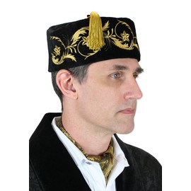 Historical Emporium Men's Deluxe Velvet Embroidered Smoking Cap XL Black/Gold