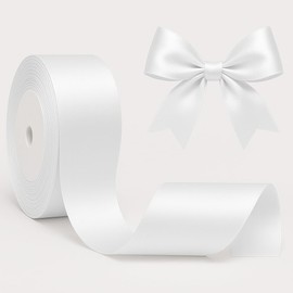 White Ribbon for Gift Wrapping Pure White Satin, 1 Inch, 25 Yards, Sheer Silk for Crafts, Hair, Balloons, Bows, Weddings, Birthdays, and DIY Sewing
