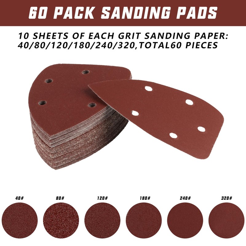 60 Sandpaper Triangle Sandpaper Velcro Mouse Sandpaper Set, 5-Hole Triangle
