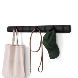 Umbra Flip Wall-Mounted Coat Rack with 8 Hooks – Modern, Space-Saving Storage for Hats, Jackets, Bags, Entryway, Mudroom, Closet, Bathroom, Bedroom – Black