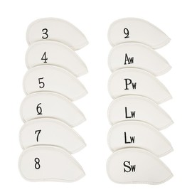 Golf Iron Head Cover Set of 12 Pieces, Thick Synthetic Leather Golf Covers Fits All Brands (White)