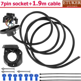 ETUKER 7-polige Vorverdrahtete Anhängerkupplungssteckdose,Anhänger Steckdose 7polig mit 1.9m Kabel (7PZ)