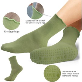 Himozoo 3 Pairs Yoga Grip Socks Women, Non Slip Pilates Sock, 100% CottonLadies Mid-Calf Grippy Socks for Ballet, Fitness, Barefoot Workout Gym (Multicolor_Mid calf01)
