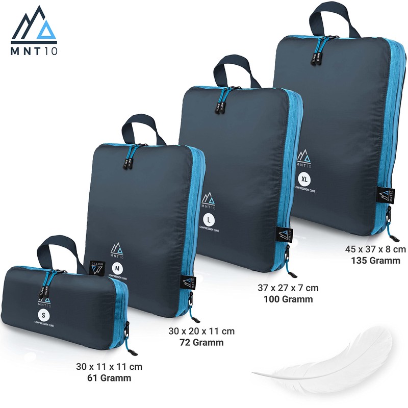 MNT10 Packing Bags with Compression S, M, L, XL, Blue,