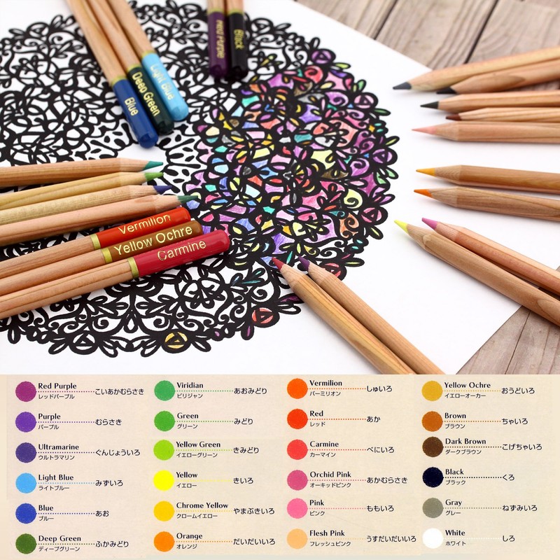 Shachihata ZCP-24C Colored Pencils, Thick Core, 24 Colors