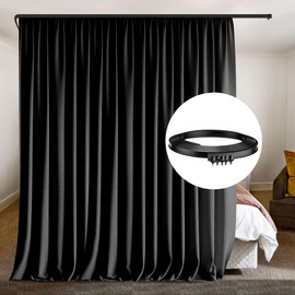 RANBOLIFE Room Divider Curtain with Ceiling Curtain Track Set Blackout Privacy Thermal Insulated Noise Reduced Track System,15 ft W x 7 ft H, Black, 1 Panel
