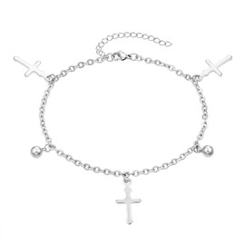 RGEMCY Gold Anklets for Women Cross/Heart/Angel Wing/Colorful Anklets 18k Gold Plated Stainless Steel Beach Adjustable Foot Ankle Chain, 23+5cm, Stainless Steel, no gemstone