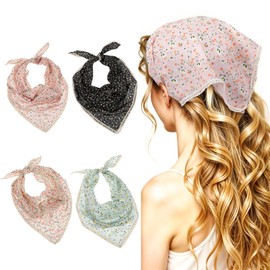CIATBYYJ 4Pcs Floral Chiffon Hair Bandanas Vintage Print Boho Hair Scarf Triangle Chiffon Headband Bandana Floral Cute Head Bandanas for Women Outdoor Dressing, Walk