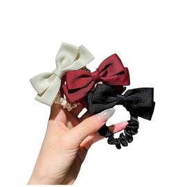 3Pcs Red Hair bow for Women and Girls, Chiffon Hair Clip Barrette Long Bow Hair Clips (3PCS bow)
