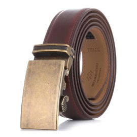Marino Men’s Genuine Leather Ratchet Dress Belt With Automatic Buckle, Trim to Fit Enclosed in an Elegant Gift Box - Aurelian - Mahogany - Adjustable from 48" to 64" Waist