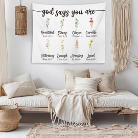 OXW Bible Verses Wall Decor Christian Tapestry Wall Hanging for Bedroom, Scripture Wall Art Decor, Christian Home Room Decor, God Says You Are, 50×60 inches
