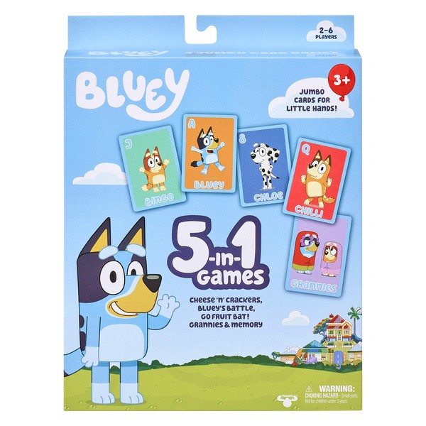 Bluey 5-in-1 Card Game Set - Includes 53 Jumbo Cards, Multicolor (13032)