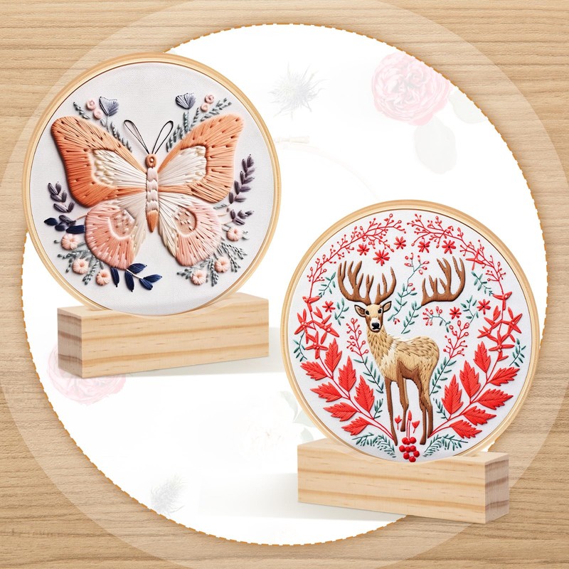 Chunful 6 Pcs Embroidery Hoop Display Stand Wooden Embroidery Frames
