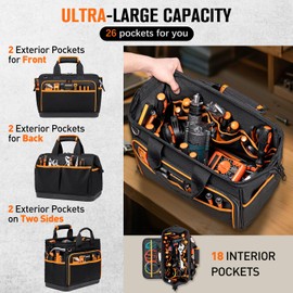 Electrician Tool Bag 17-Inch, 26-Pocket Large Tool Bags for Men Women with Waterproof Hard Bottom & Adjustable Shoulder Strap, Tool Bag Organizer for HVAC Craftsman Contractor Carpenter Electrician