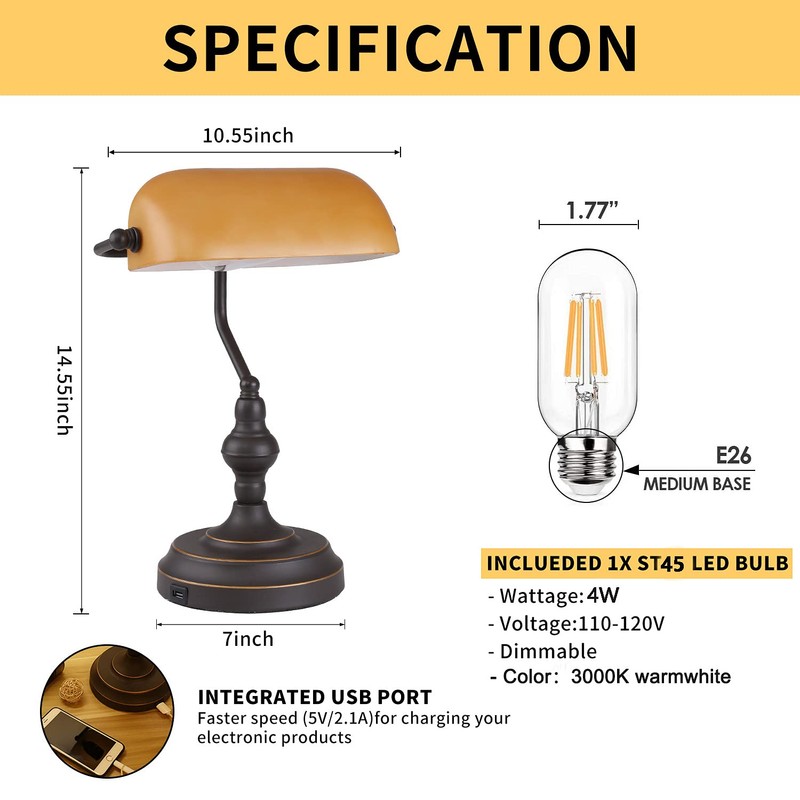 Liylan Banker Desk Lamp Touch Control, Vintage Banker's Desk Lamp