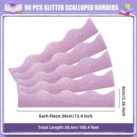 FOBSME 100 Feet Glitter Shine Scalloped Borders Trim Bulletin Board Border Strips Decorative Classroom School Office Party Decors, Light Purple