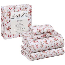 RUVANTI 100% Cotton California King Sheet Sets, 4 Pieces, Soft & Breathable Percale Weave Bedding, Deep Pocket 16", Hotel Standard, Crisp Cool Feel & Durable, Perfect Floral Sheets, Bouquet