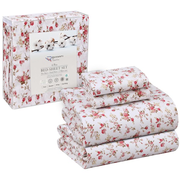 RUVANTI 100% Cotton California King Sheet Sets, 4 Pieces, Soft