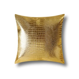 Artscope Cozy Cushion Covers Cases for Couch Sofa Home Decoration Solid Dyed Crocodile PU Faux Leather Both Sides Throw Pillow Covers 45x45cm,18x18 Inches (Gold)