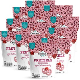 Hayden Valley Foods Raspberry Yogurt Flavored Covered Pretzels | 5 oz Bags (Pack of 12) | No Artificial Flavors, Preservatives or Colors | Pink Bulk Sweet Snacks