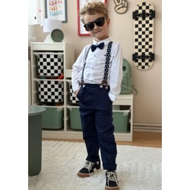 Volunboy - Conjunto de ropa para niños, anillo de boda para niños, traje formal para caballero, pajarita, pantalones, Blanco, 18-24 Meses