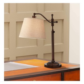Adley Downbridge Style Desk Table Lamp Adjustable Height Bronze Metal Tan Linen Look Shade for Living Room Bedroom Bedside Nightstand Office - Regency Hill