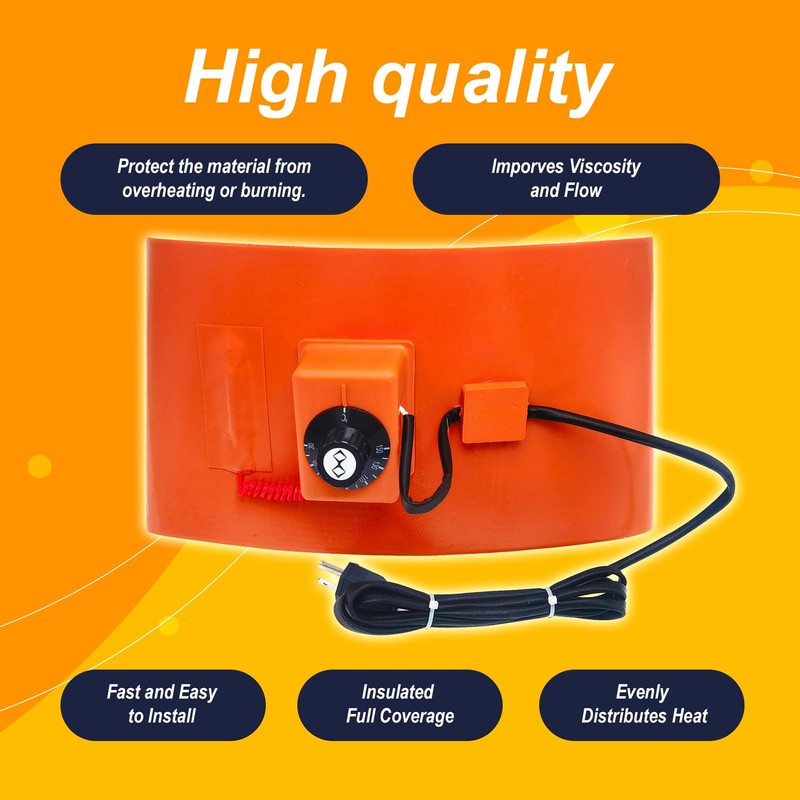 55-Gallon Metal Drum Heater，10 * 68.5 inch Insulated Band Heater，1200