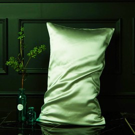 Silky Luxury Satin Pillow Case for Hair & Facial Skin to prevent wrinkles Hidden Zipper (Green, Standard(50x75cm) 2 Pk)