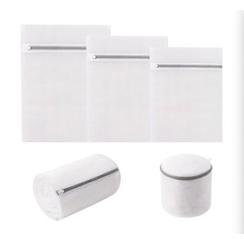 FoxCyllene Mesh Laundry Bags, 5-Pack, Large, Medium, Small, Cylinder and Bra Bag, White