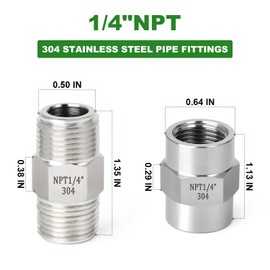 TAISHER 8PCS 304 Stainless Steel Pipe Fitting, Hex Nipple, Coupling,1/4" x 1/4" NPT Male Thread Pipe, 1/4" x 1/4" NPT Female Thread Pipe