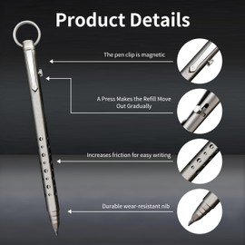 FloraVigo EDC Pocket Pen Titanium Alloy Mini Ballpoint Pen Retractable Metal Ballpoint Pen Tactical Pen Tactical Pen Suitable for Daily Use and Signing