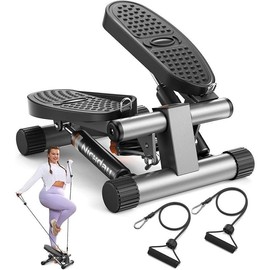 Steppers for Exercise, Mini Stair Stepper with Resistance Bands at Home Workout Equipment with 300LBS Loading Capacity, Hydraulic Fitness Stepper with LCD Monitor - Color: Silver Gray