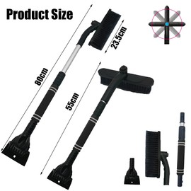 Mino Plus Ice Scraper & Snow Brush 2 in 1, Car Broom Snow, Removable Ice Scraper, Retractable Winter Snow Brush with Non-Slip Foam Handle, for Car and SUV Truck Windscreen (Red)