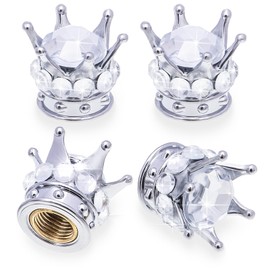 MEAJOO 4PCS Crown Bling Tire Stem Valve Caps, Crystal Diamond Car Wheel Tire Valve Caps Universal Copper Core Stem Covers for Cars, SUV, Trucks, Bikes, Motorcycles, Bicycles (Silver)