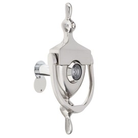 HOJLKLD Door Knocker and Viewer, 6 Inch Height Knocker, 180-Degree Solid Brass Peephole with Privacy Cover, 9/16 inch Bore, for 1-3/8" to 1-7/8" Thickness Door (Brushed Nickel)