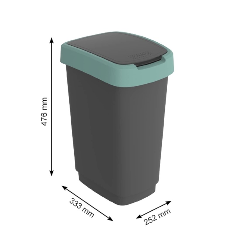 Rotho Twist Bin 25 L with Lid, Plastic, Turquoise/Charcoal