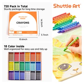 Shuttle Art Crayon Bulk Class Pack - 720 Count, 18 Assorted Colors with 40 Crayons per Color, Non-Toxic Bulk Crayon School Supplies for Teachers and Kids Arts & Crafts Supplies