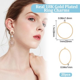 Beebeecraft 1 Box of 20 Round Bezel with Open Back 18K Gold-Plated Brass Circular Hollow Shape Charms with Loop for Homemade Pressed Flowers Resin