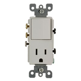 Leviton 5645-W 15 Amp, 120 Volt, Decora 3-Way/AC Combination Switch, Commercial Grade, Grounding, White