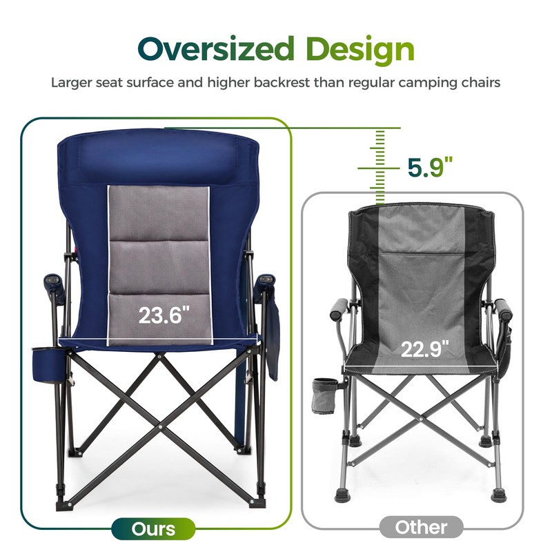 ALPHA CAMP Oversized Folding Camping Chairs High Backrest Heavy Duty