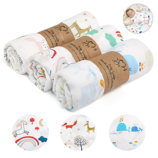 Ballery Muslin Swaddle Blankets, 3 Pack Cotton Muslin Squares, Soft