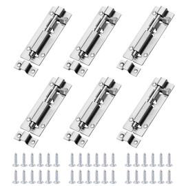Door Bolt Stainless Steel, Bolt Lock, Pack of 6 Sliding Locks, Lock Bolt with Screws, Door Bolt Sliding Lock Accessories for Locking for Doors, Door Lock Inside, 74 mm